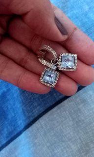 superSALE!! natural diamond earrings with aquamarine gem stone 14K gold