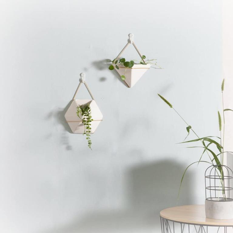 [sg stock] Purzest Wall Decor Planters 2 Set White Ceramic Hanging
