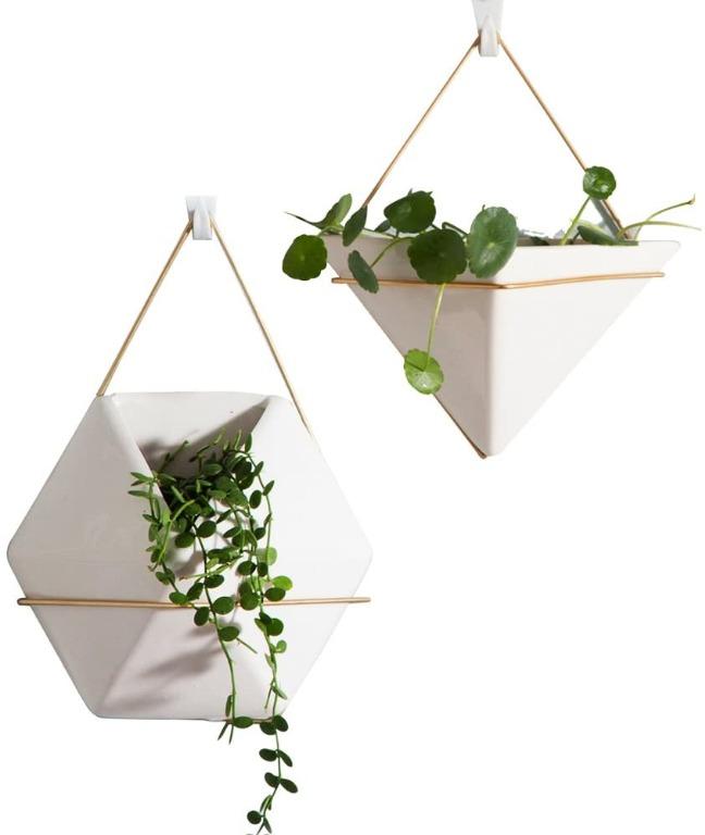[sg stock] Purzest Wall Decor Planters 2 Set White Ceramic Hanging