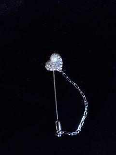 Silver Heart with Pearl-Like Stone Necktie Pin