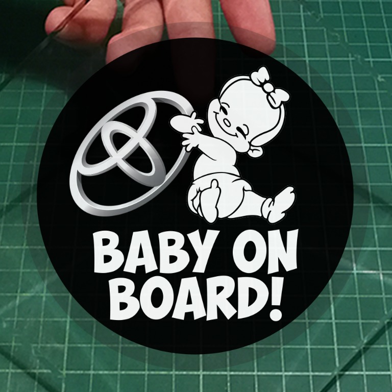 Toyota : Baby on Board Static Cling Car Decals . 11cm diameter . Price is  for 1 pc + Free Normal Mail, Hobbies & Toys, Stationery & Craft, Art &  Prints on Carousell