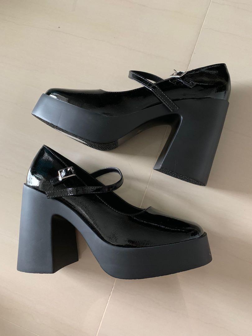 ASOS Design Wide Fit Penny Platform Mary Jane Heeled Shoes