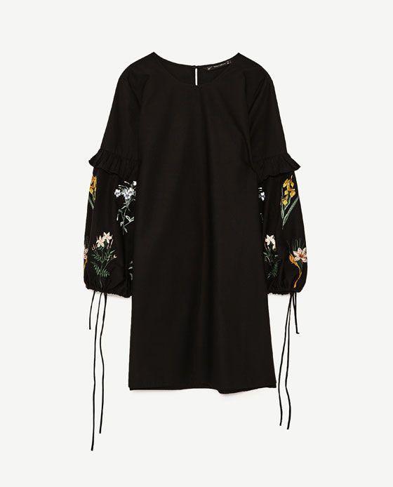 Zara embroidered sleeve black dress 