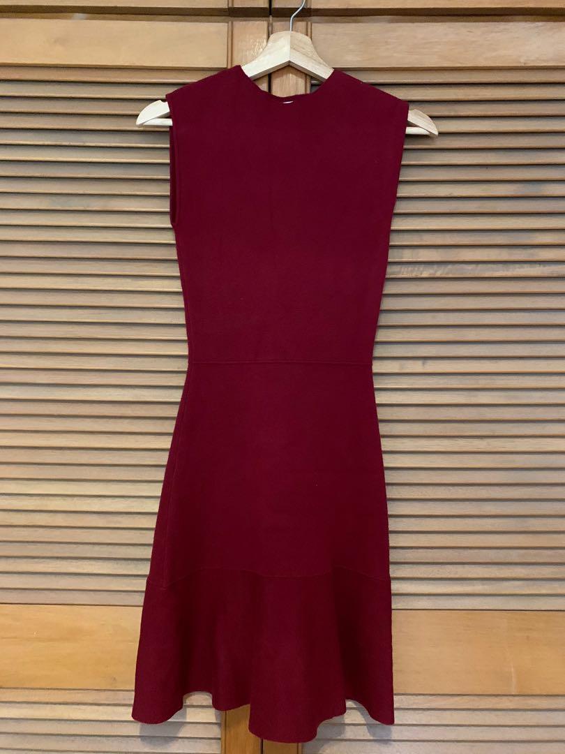 Zara knit maroon/burgundy dress frill, Women's Fashion, Dresses & Sets,  Dresses on Carousell
