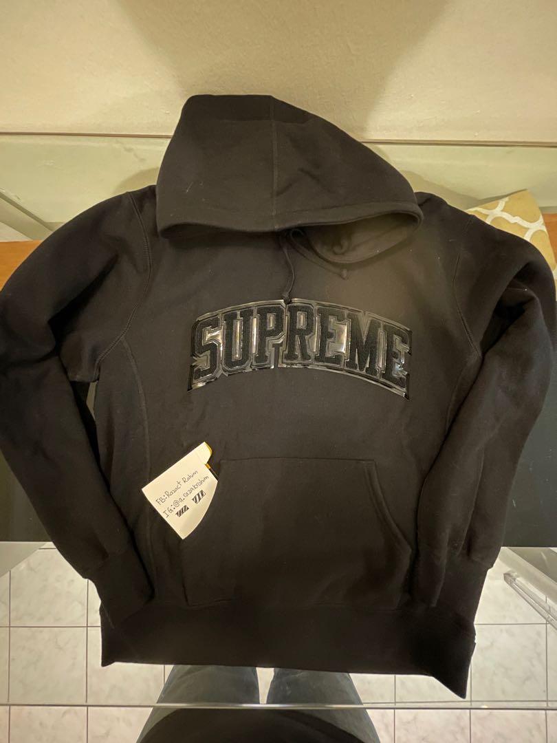 Chenille arc sale logo hooded sweatshirt