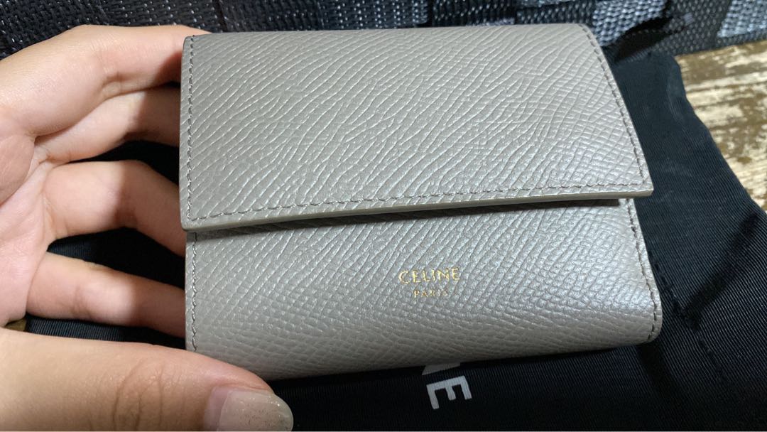 Authentic luxury Celine small trifold wallet in grained calfskin