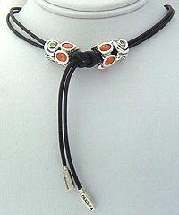 Authentic Pandora black fabric lariat with silver tip Women s