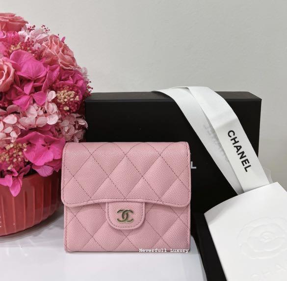 Chanel Quilted Small Classic Flap Trifold Wallet Pink Caviar Gold Hardware
