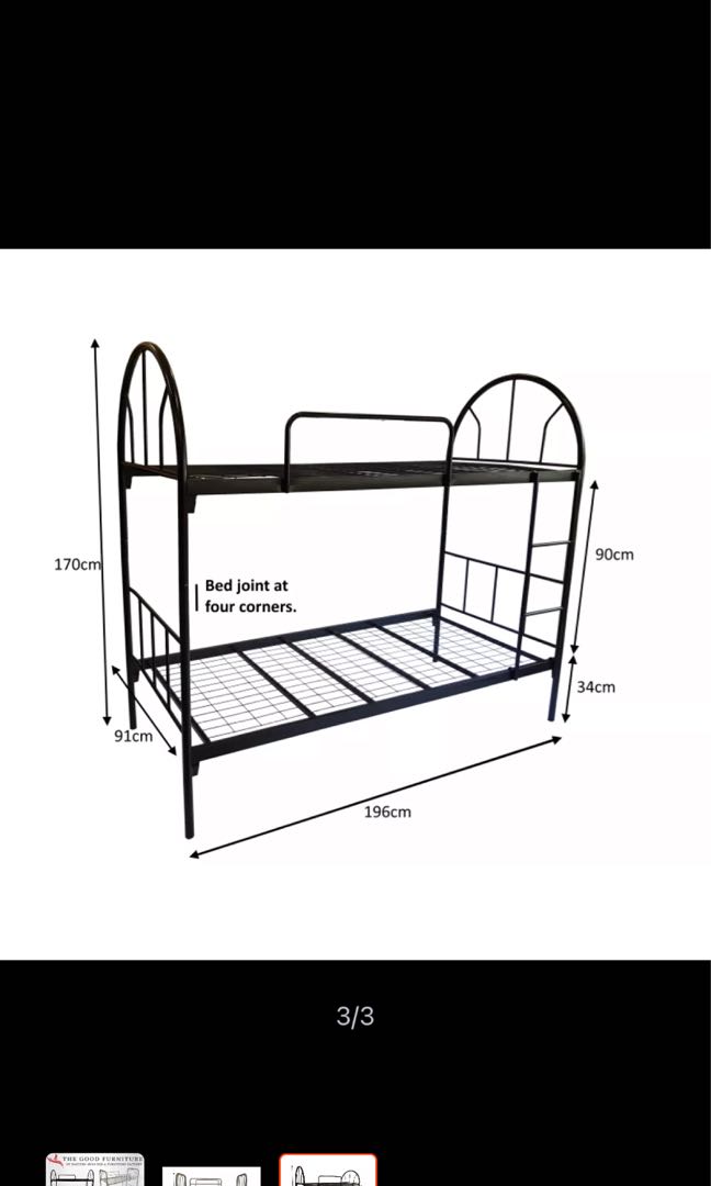 Bunk bed double decker + plank + mattress, Furniture & Home Living