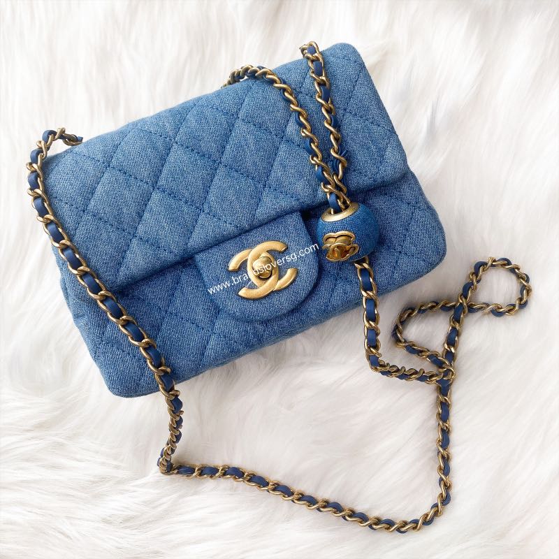 Chanel 22C Pearl Crush Square Mini in Denim, Blue Leather and