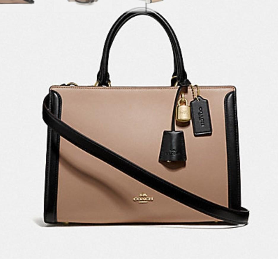 Coach Zoe Carryall Colourblock Beige Black White Leather Handbag