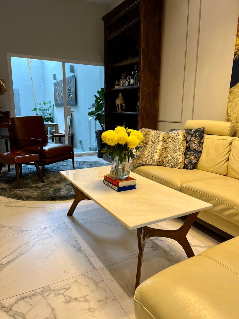 Crate & Barrel Elke rectangular marble coffee table, Furniture & Home