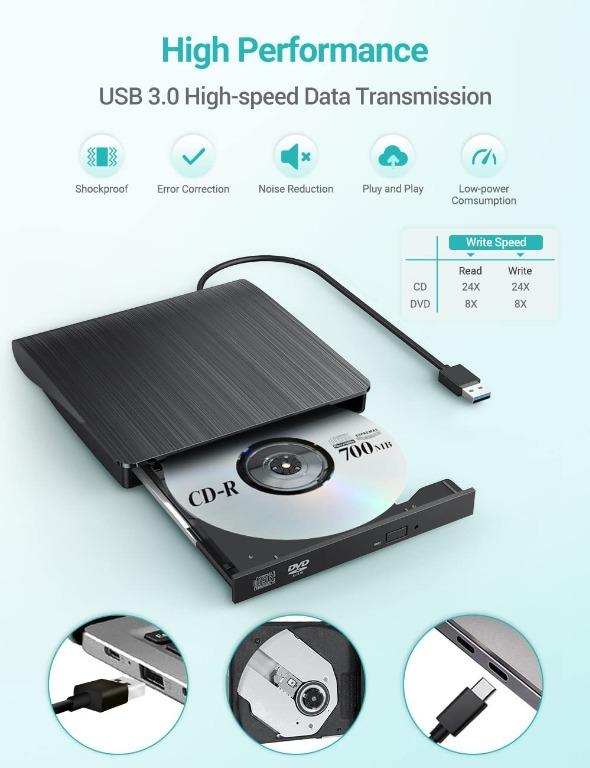 External CD DVD Drive USB 3.0 Portable CD/VCD +/-RW Drive Slim VCD/CD ...