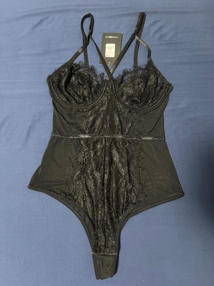 Fashion Nova black lace bodysuit lingerie M, Women's Fashion, New Undergarments & Loungewear