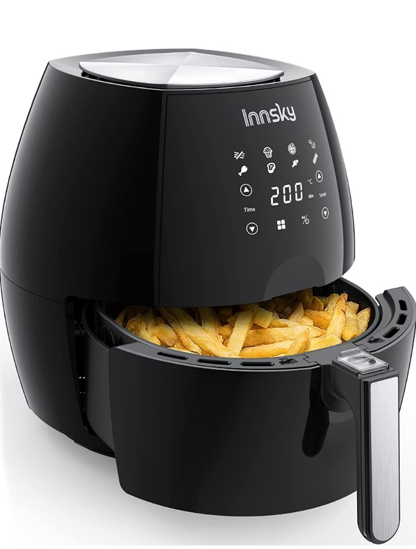 Innsky Hot Air Fryer 5.5 L XXL, 1700 W Hot Air Fryer with Digital LED Touch  Screen and 8 Programmes, Airfryer Without Oil with Bause and Restart  Function, with Recipe Book in German