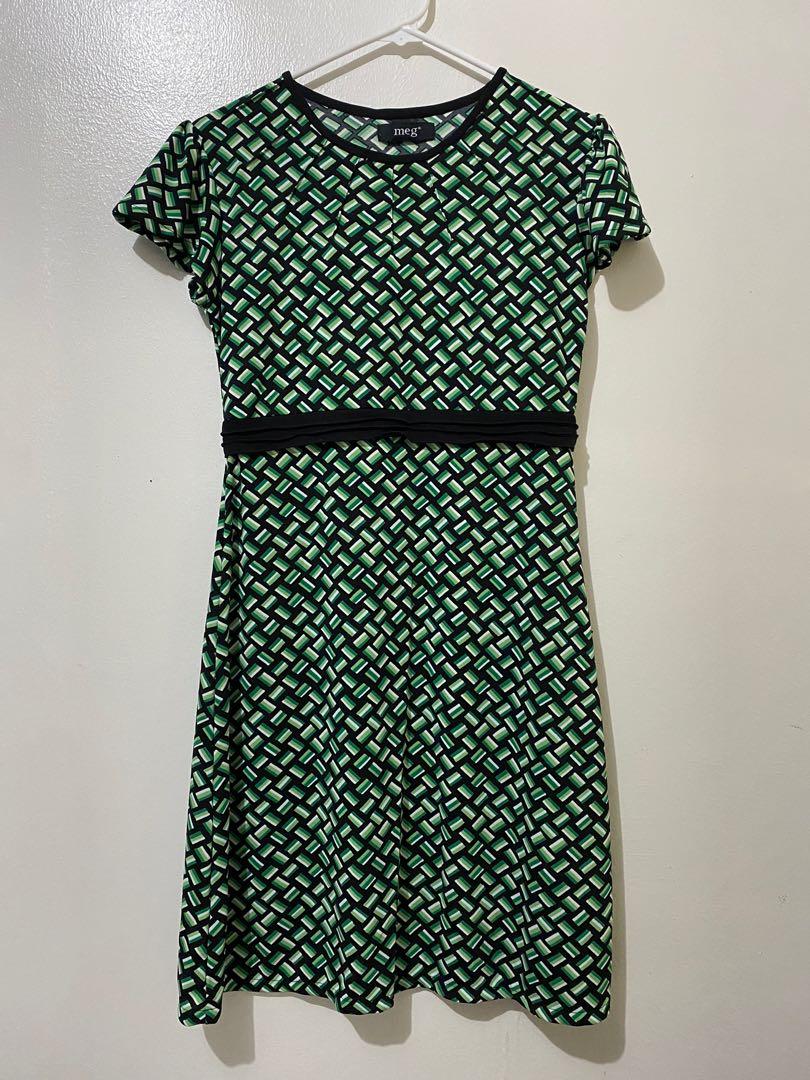 Meg Green Patterned Dress (Category: Dresses) located in Quezon City. Submitted by declutterwithmina (Listing ID 1142992461, Image 1). Description: Mode of Payment: > BDO > GCash > COD Message me for queries! 😊.