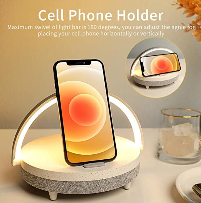 LED Night Light EZVALO Music Bedside Lamp with Wireless Charger Touch Lamp  Portable Bluetooth Speaker with Phone Holder