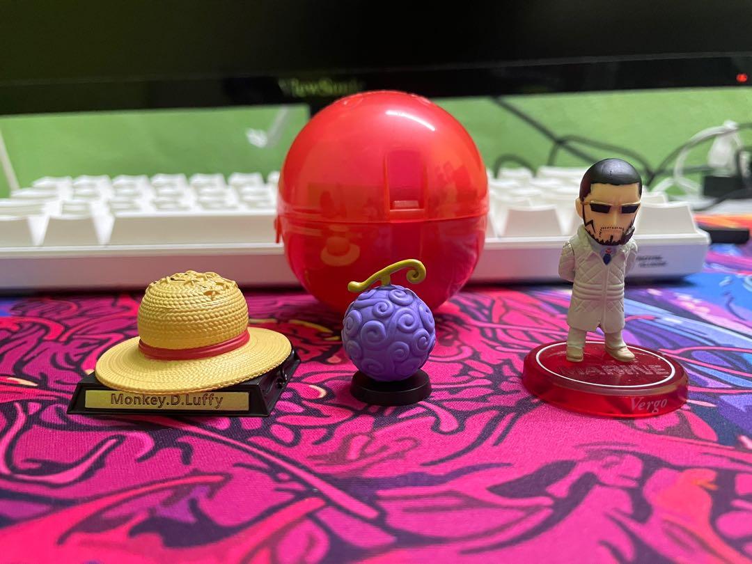 One Piece Gashapon Luffy Hat + Devil Fruit & Chibi Vergo Gomu Gomu no