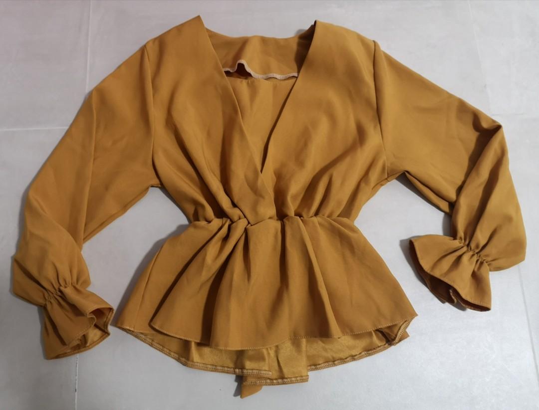 Preloved Women Ladies Mustard Tops Blouse (Free size), Women's Fashion, Tops,  Blouses on Carousell