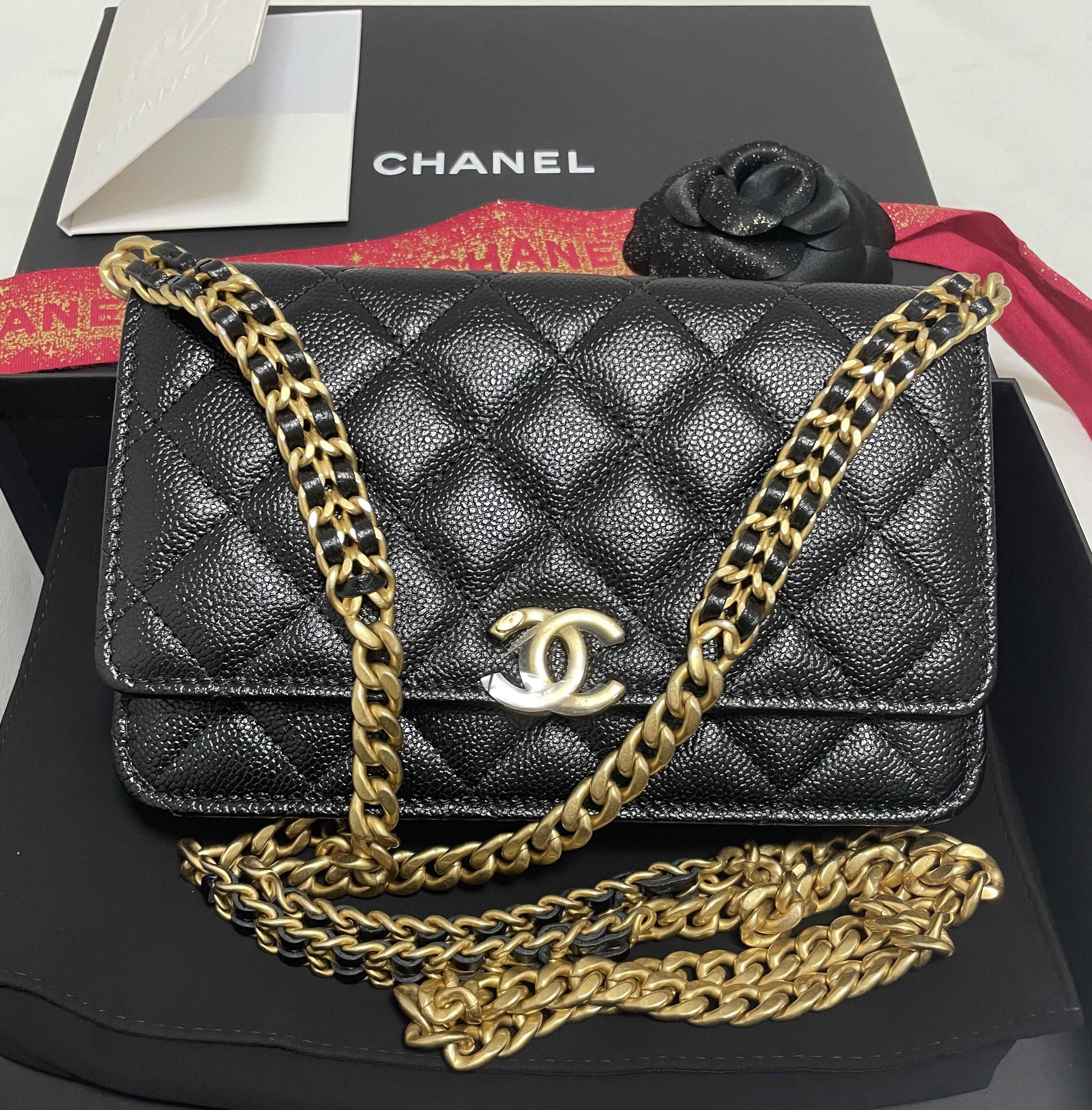 22P CHANEL Classic Pink Caviar WOC Wallet On Chain GHW NEW