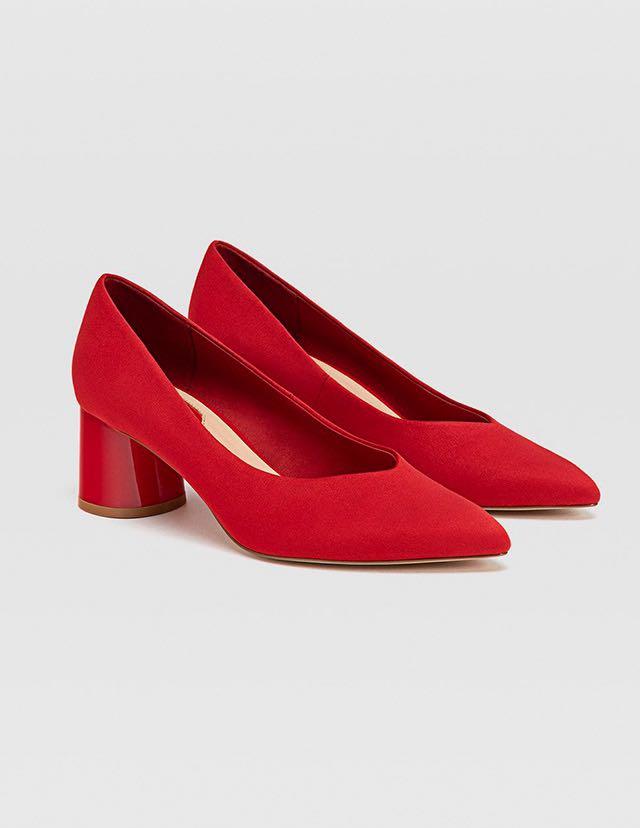 Stradivarius Red Mid Heel Shoes, Women 