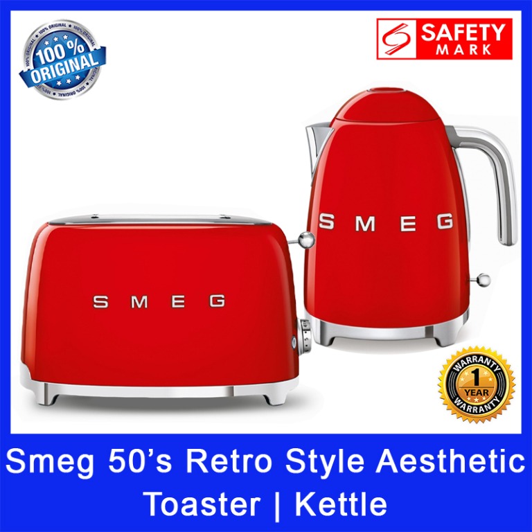 Smeg TSF01RDEU Toaster. KLF03 Kettle (Red). 50's Retro Style Aesthetic