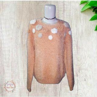 💖SPECIAL FUZZY💖 Rajut bulu fuzzy bermotif bunga timbul peach