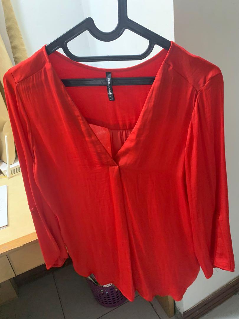 red satin long sleeve blouse