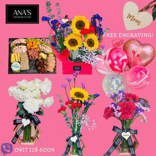 Valentines Flowers Flower Bouquet Sunflower Roses Carnation Balloons Cheese Board Grazing Box Charcuterie Personalized Gift