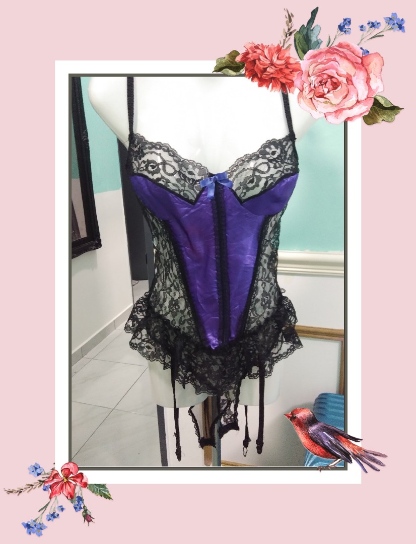 90s Vintage Black + Purple Floral Lace Bodysuit [XS] – The Diamond