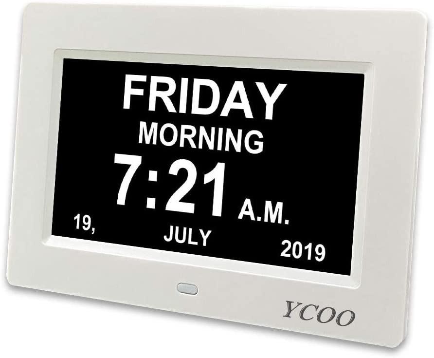 12 Alarm Options Non-Abbreviated Day & Month for Dementia,Alzheimer,Memory Loss Extra Large Impaired Vision Digital Calendar Clock Day Clock 