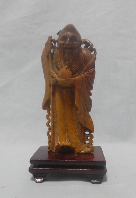6" China hand-carved shoushan stone Longevity old man seal statue Sculpture 