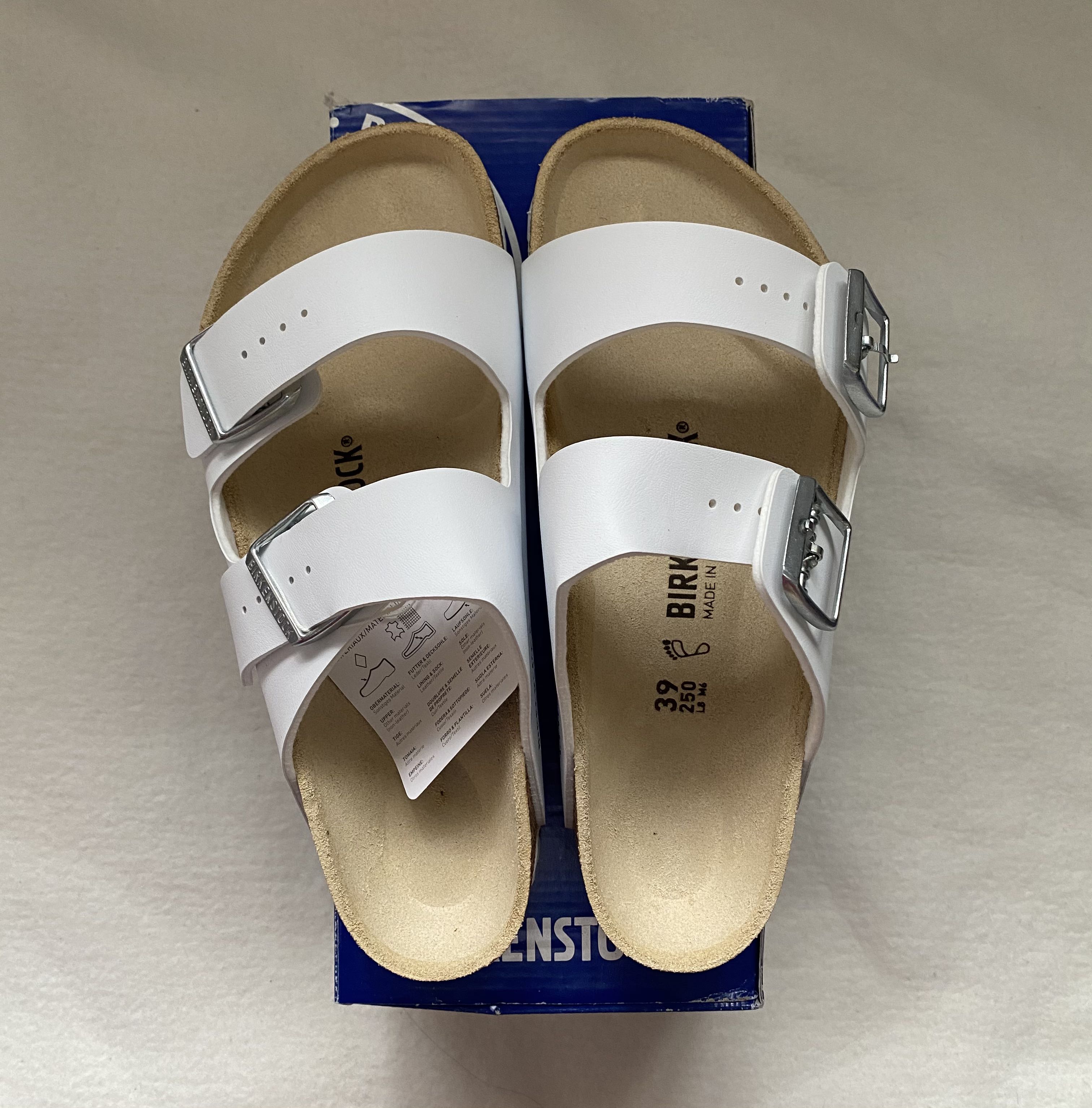 Birkenstock arizona white size 39 clearance