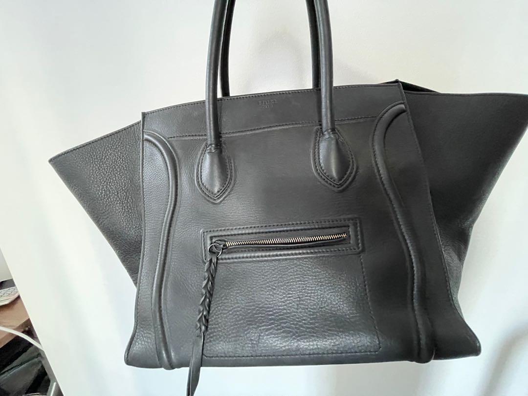 Celine black leather large top tote bag