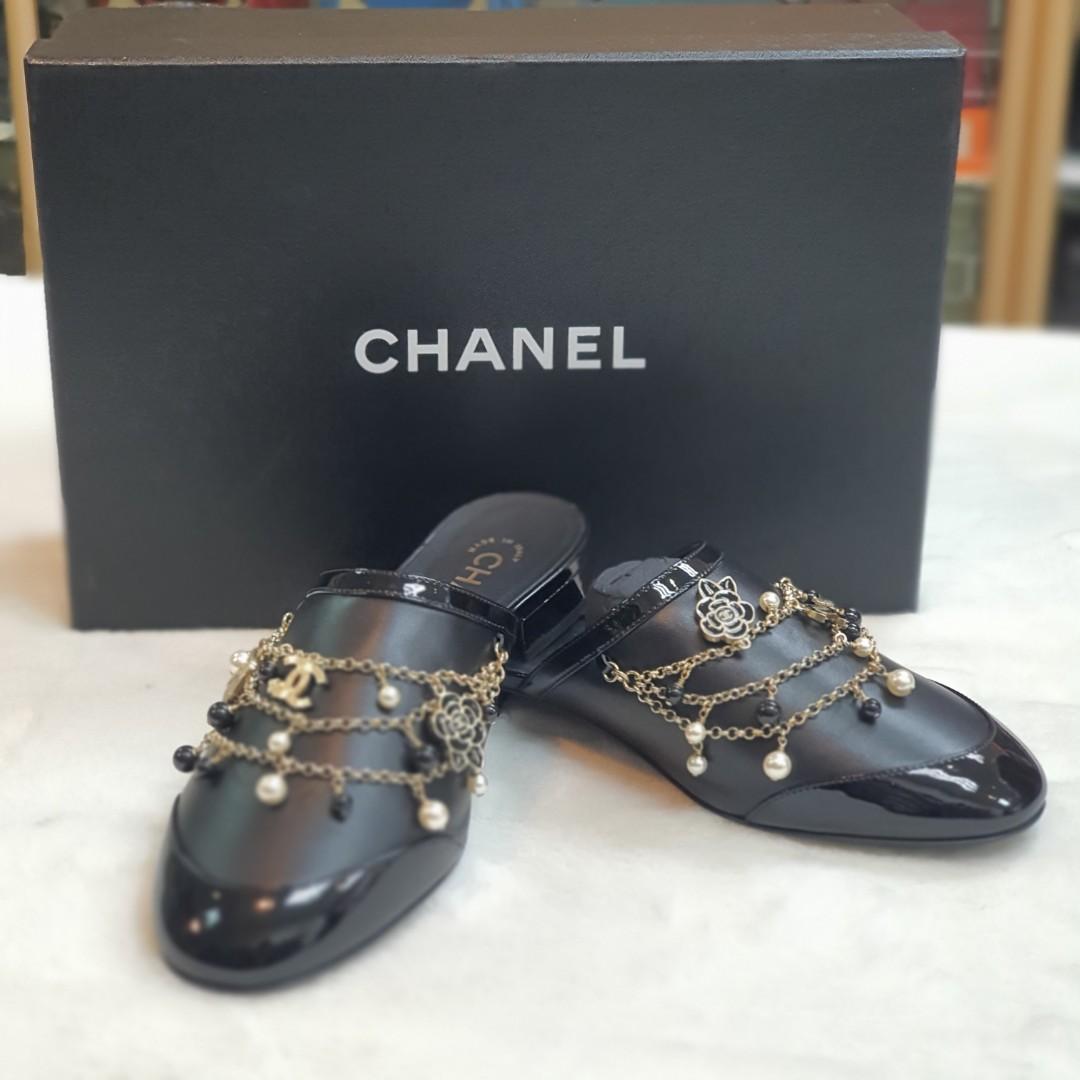 Chanel Blue & Black Leather Espadrilles Flats Shoes 37