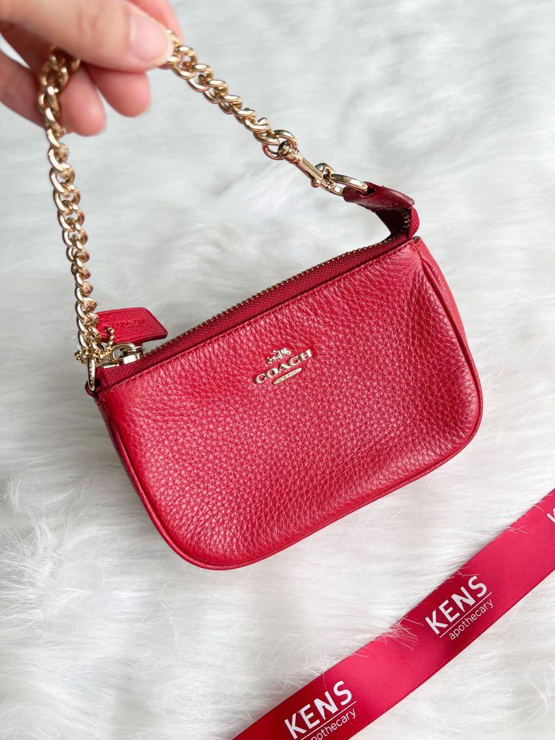 Coach Red Leather Pouch with Gold Chain, Luxury, Bags & Wallets on Carousell