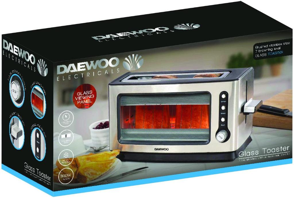 Daewoo SDA1060 Glass Toaster, 18/10 Steel, 900 W, TV & Home Appliances