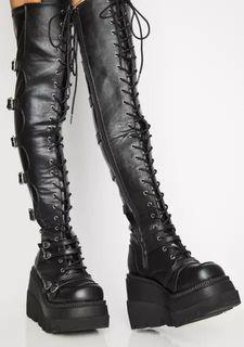 Demonia Women's Buckle Thigh High Boots Gothic