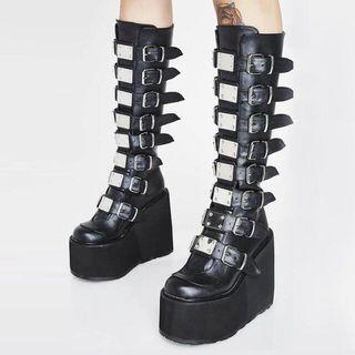 Demonia Women's Knee High Black Boots Punk Gothic