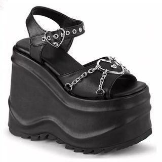 Demonia Women's Thick Wedge Platform Hook & Loop Ankle Strap Shoes