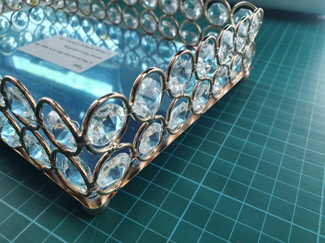Gold Crystal jewelled tray, Furniture & Home Living, Home Decor, Vases