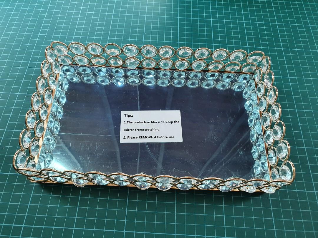 Gold Crystal jewelled tray, Furniture & Home Living, Home Decor, Vases