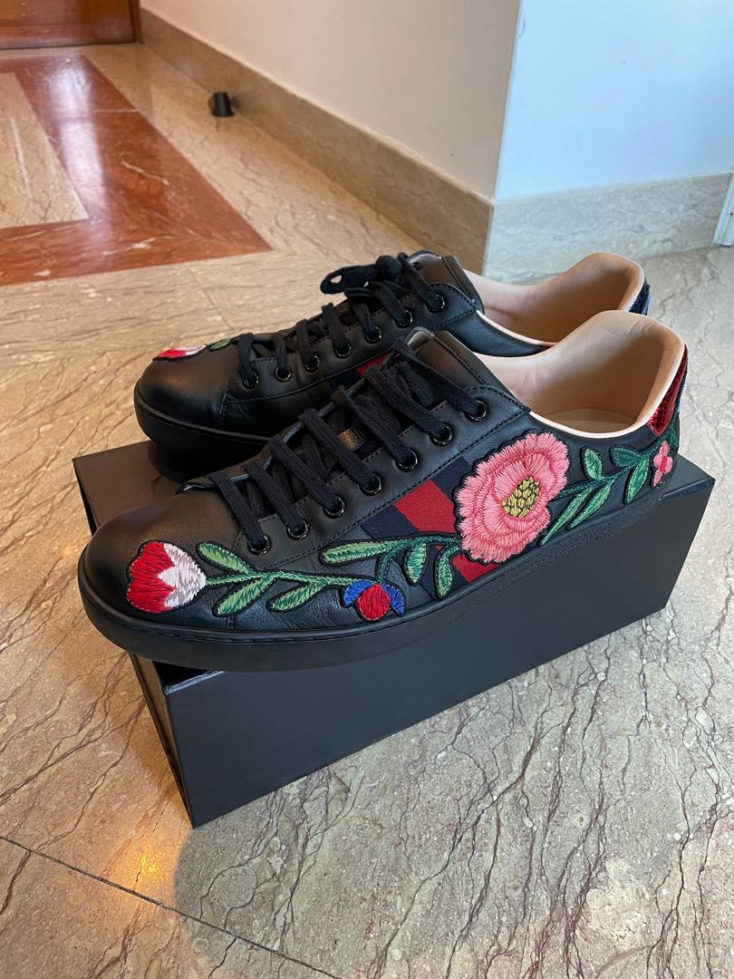Gucci Ace Embroidered Sneakers Black Men