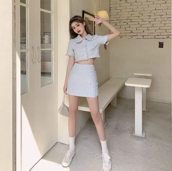 High quality elegant summer tweed skirt suit Women s Fashion