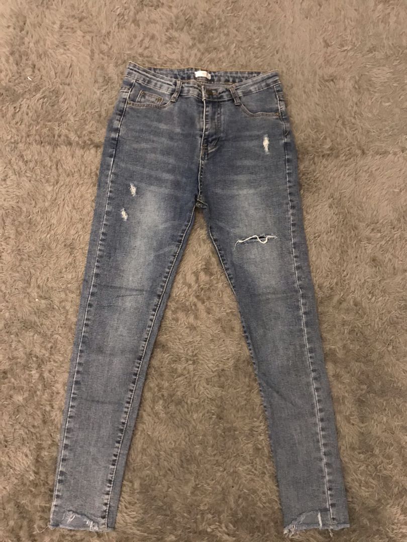 ✨Hippie jeans HW motif sobek ✨, Fesyen 