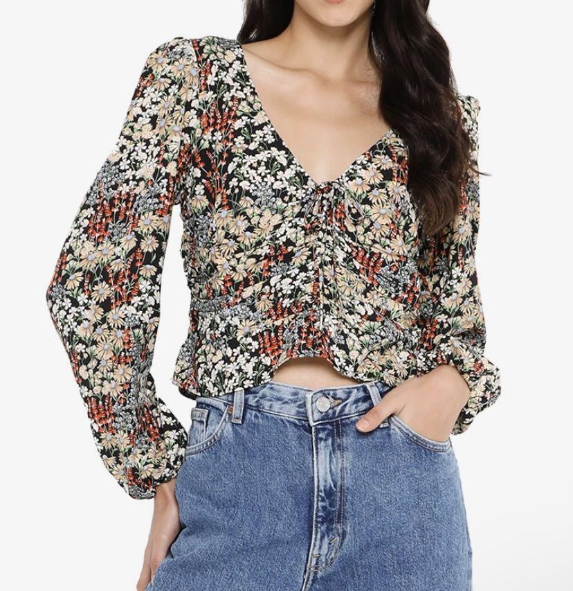 Smocked Floral Top Blouse, Women's Fashion, Tops, Blouses on Carousell