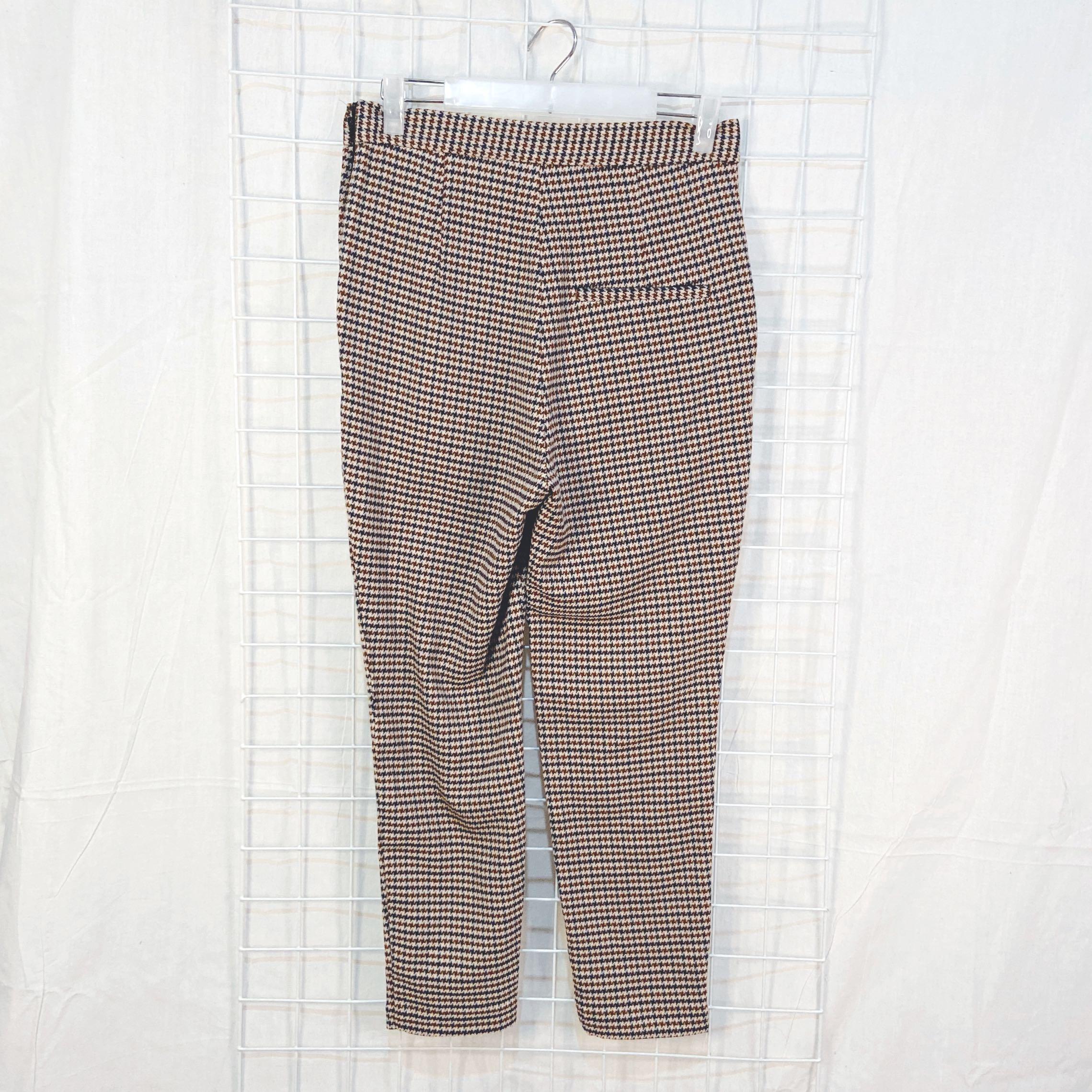 MONKI BROWN HOUNDSTOOTH PANTS, Fesyen 