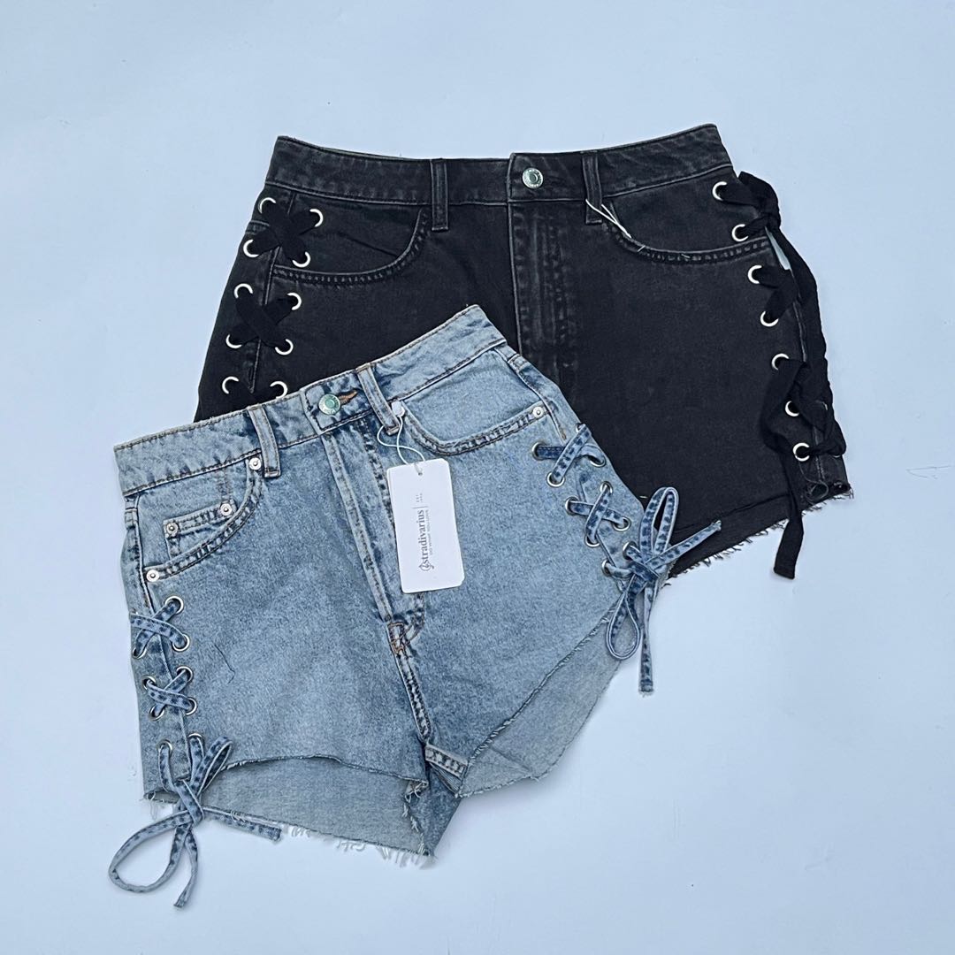 NEW Stradivarius Denim Ribbon Shorts 