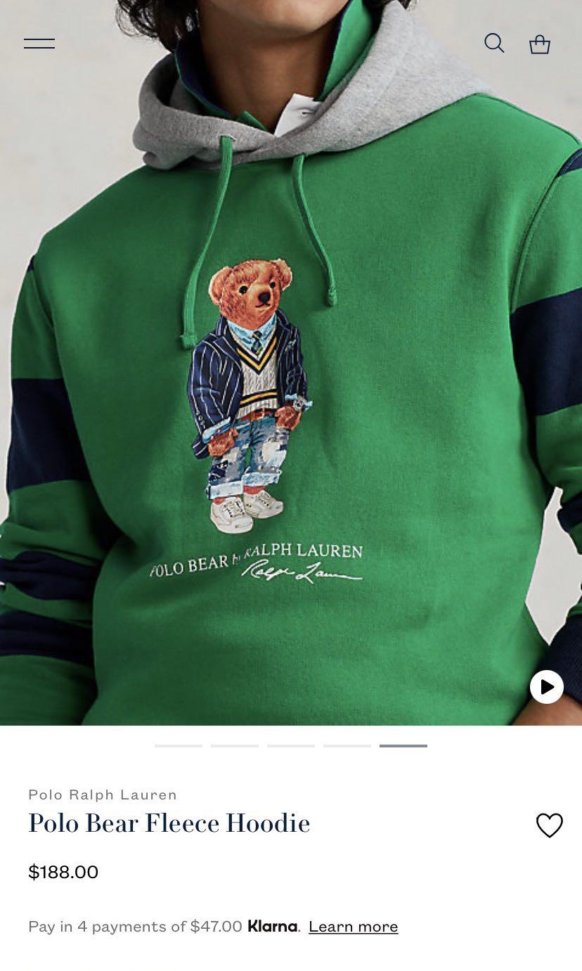 Authentic Ralph Lauren polo Bear fleece hoodie size XS, Men's Fashion,  Coats, Jackets and Outerwear on Carousell