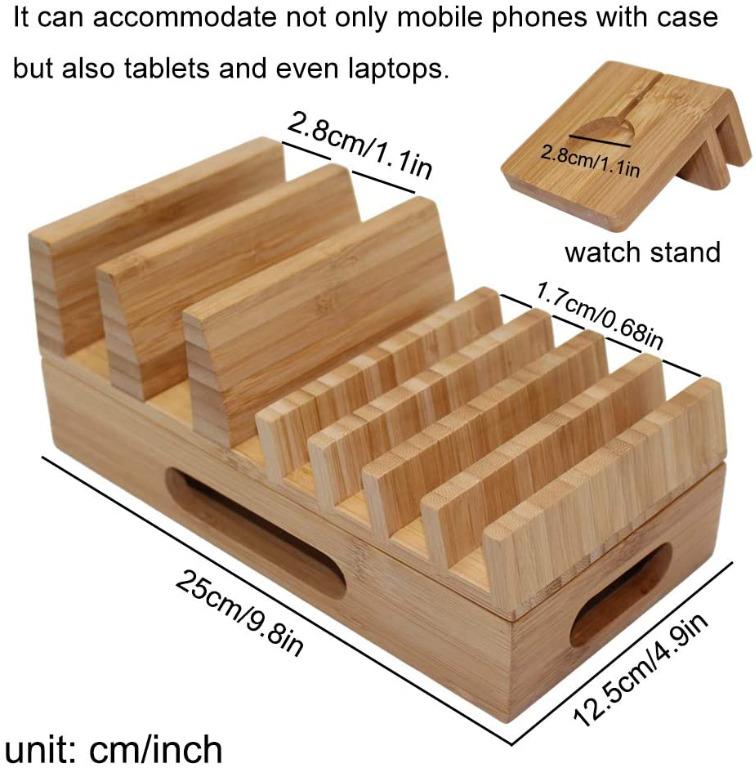 Pezin  Hulin Bamboo Wood Charging Station, Docking Stations Organizer Stand  for Multiple Devices Charge Compatible with Phone, Tablets, Laptop, Watch  Stand (No USB CHARGER/CABLES included) (No Packaging), Mobile Phones   Gadgets,